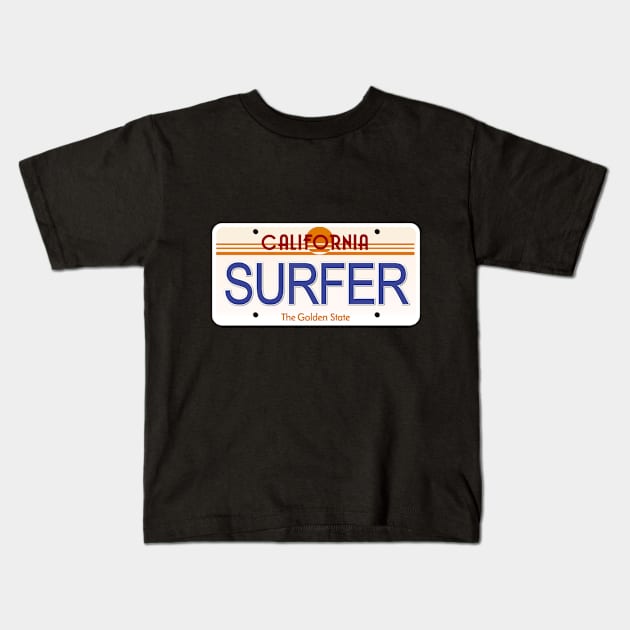 Surfer California State License Plate Kids T-Shirt by Mel's Designs